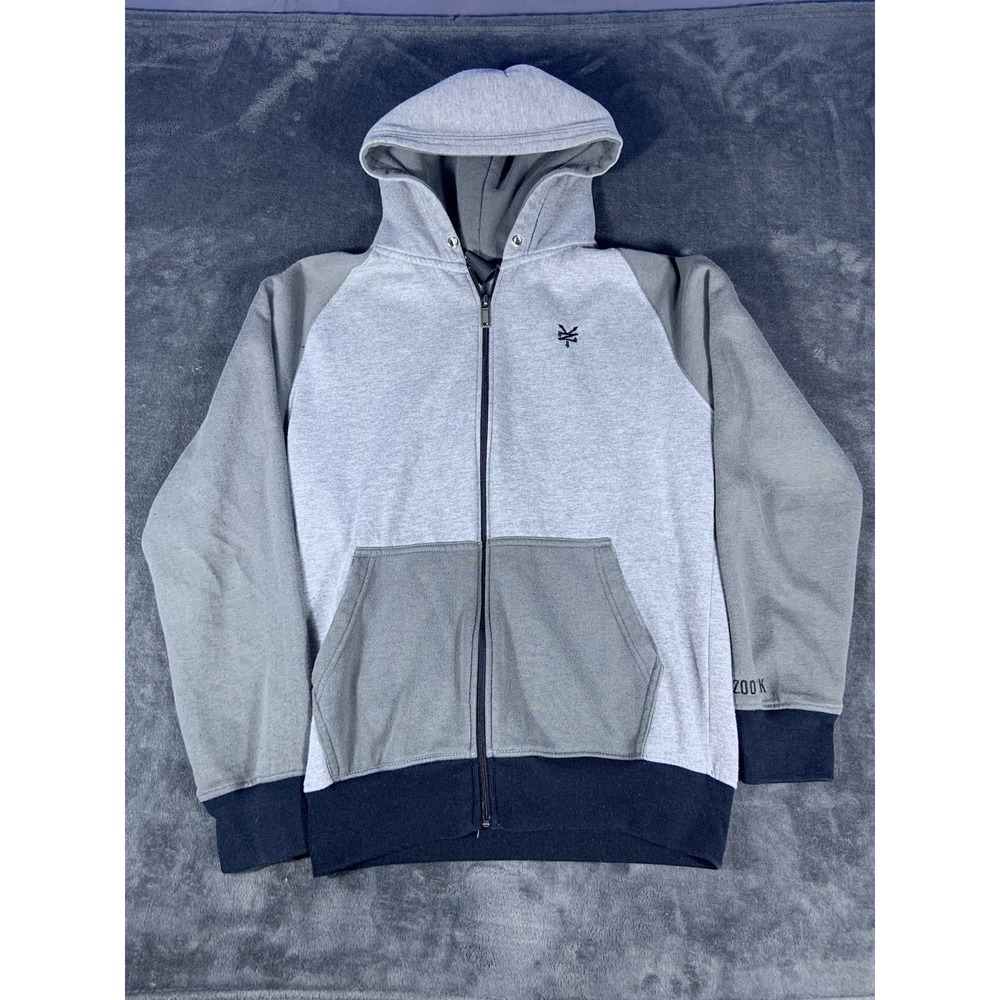 Zoo York Zip Up Hoodie Grey Black Men's Size Medium Y2K Logo Graphic